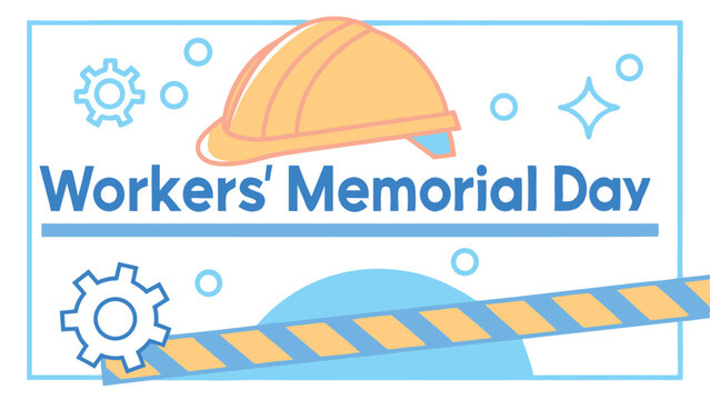 Workers Memorial Day Design with Hard Hat, Construction Tape, Gears, and Sparkles