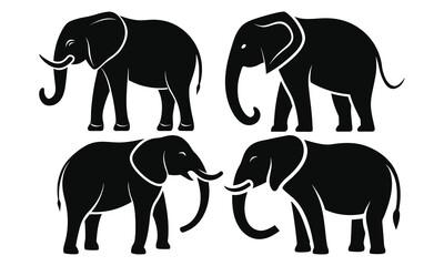 Elephant silhouette set on a white background