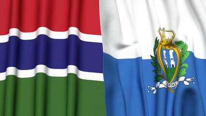 Flags of GAMBIA and SAN MARINO with realistic cloth texture