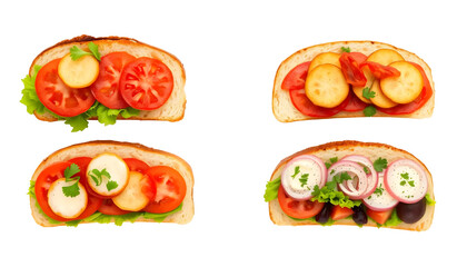 Four Colorful Open-Faced Sandwiches with Fresh Ingredients and Vibrant Toppings