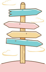 Cartoon Vector Illustration of a Multi-Directional Signpost with Arrows — Colorful Navigation and Travel Guide Clipart in Flat Style for Map, Direction, and Tourism Design Projects