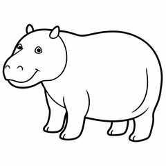 Fototapeta premium Cute Hippopotamus Line Art Illustration . Black and White Animal Drawing