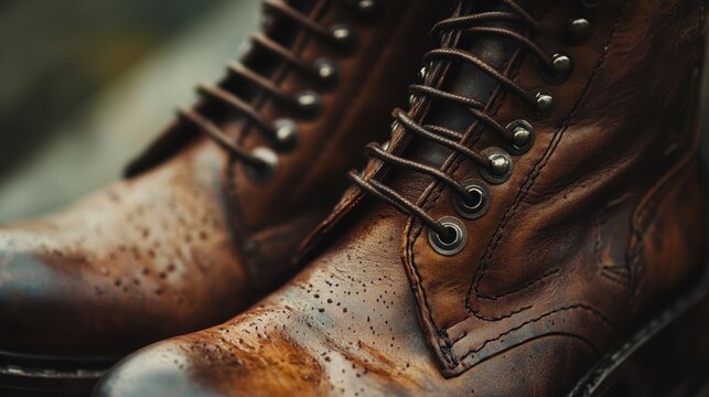 A close-up of a pair of leather boots with a matte finish, illuminated by soft diffused light to highlight their sleek design and high-quality leather texture