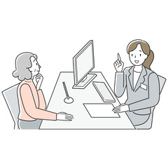 窓口で相談するシニア女性と応対する女性職員