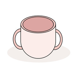 Illustration of Baby Drinking Cup with Two Handles, Safe Drinking Equipment for Toddlers, Vector Image of Children's Drinking Cup with Two Ears of Handle, Drink Container to Train Baby's Independence.