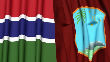 Flags of GAMBIA and West Indies with realistic cloth texture