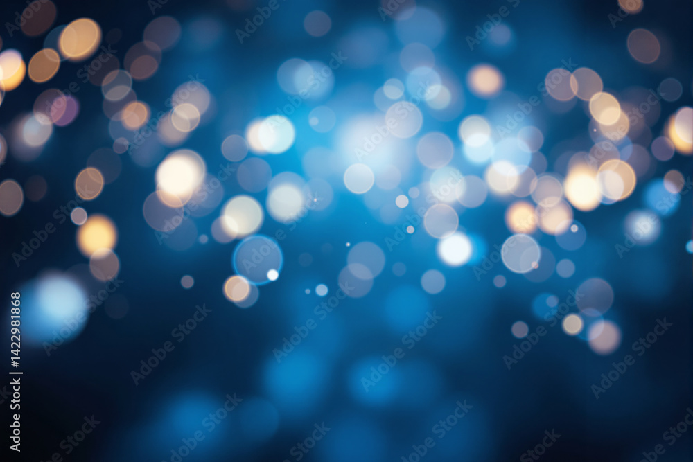 Poster abstract glowing bokeh lights in soft circular blur effect featuring warm and cool tones on a dark b