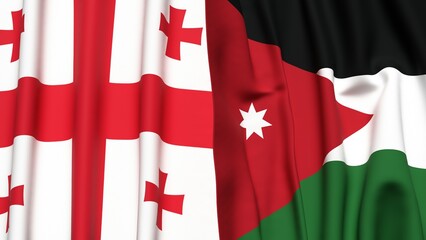 Flags of GEORGIA and JORDAN with realistic cloth texture