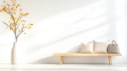Minimalist Room with Bench and Vase