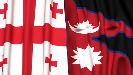 Flags of GEORGIA and NEPAL with realistic cloth texture