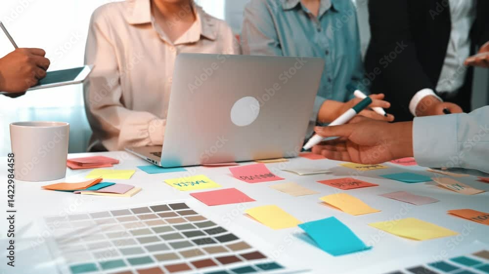 Poster a diverse group of colleagues engages in a creative brainstorming session in a vibrant office. they 
