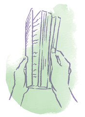 本を持つ手のイラスト。水彩風ベクターイラスト素材。