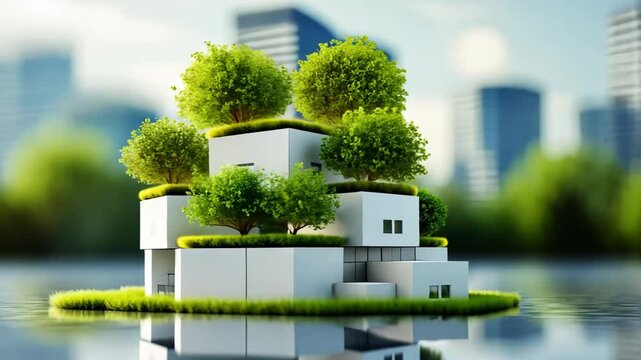 Innovative Sustainable Architectural Concept Model Featuring Lush Greenery and Modern Design Elements