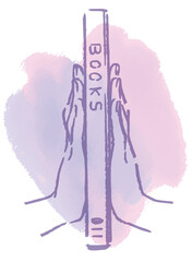 本を閉じる手のイラスト。水彩風ベクターイラスト素材。