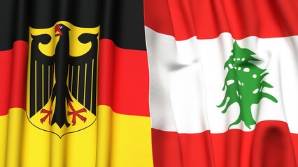 Flags of GERMANY and LEBANON with realistic cloth texture