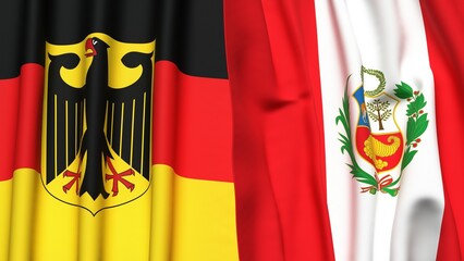 Flags of GERMANY and Peru with realistic cloth texture