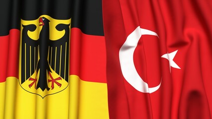 Flags of GERMANY and TURKEY with realistic cloth texture