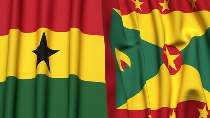 Flags of GHANA and GRENADA with realistic cloth texture