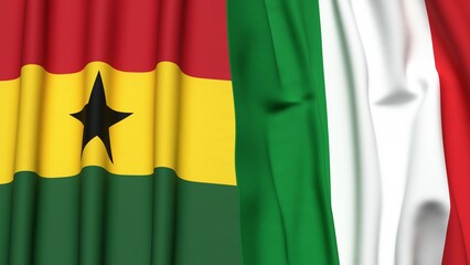 Obraz premium Flags of GHANA and ITALY with realistic cloth texture