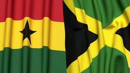 Flags of GHANA and JAMAICA with realistic cloth texture