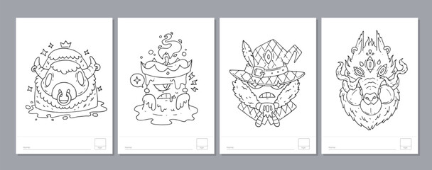 Doodle coloring page for children and adults. Black and white vector characters. Vector doodle illustration