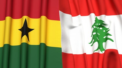 Flags of GHANA and LEBANON with realistic cloth texture