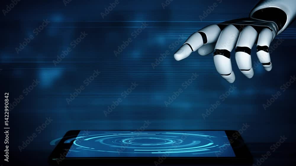Poster futuristic robot artificial intelligence enlightening ai technology development and machine learning