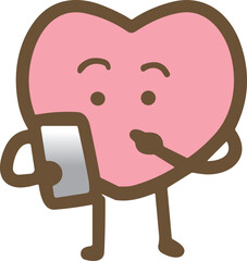 スマホを使うハートのキャラクター