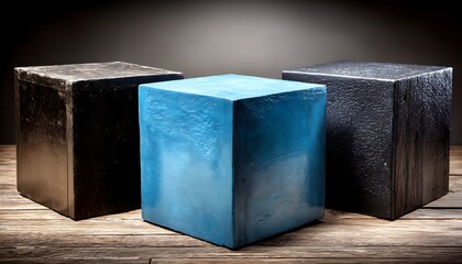Three Cubes on Wooden Table