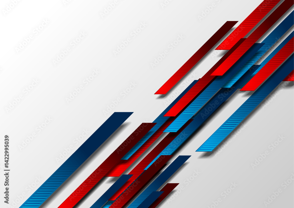 Aufkleber bright blue and red layered stripes tech geometric abstract background. vector graphic design