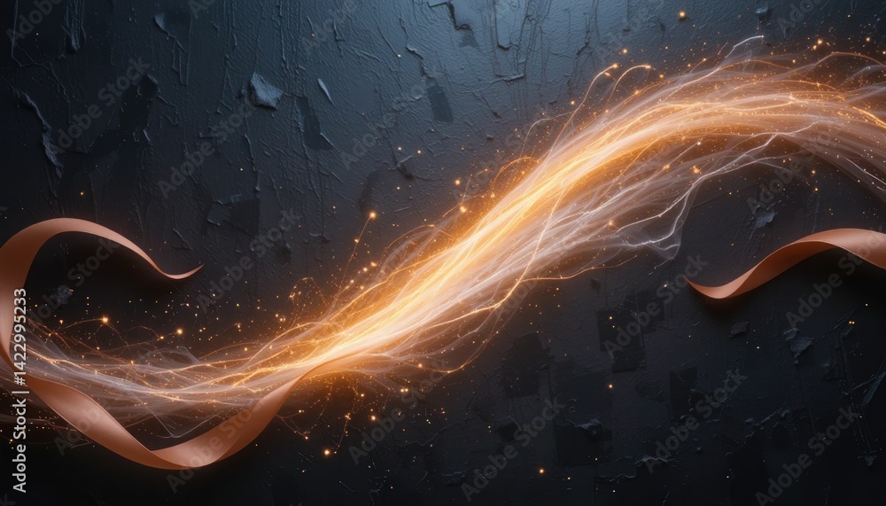 Poster dynamic flowing light ribbon abstract background digital art dark environment close-up view energy c