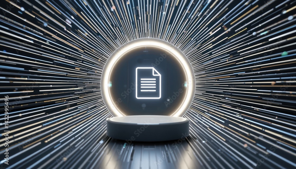 Poster dynamic document presentation in futuristic space digital environment virtual showcase concept engag