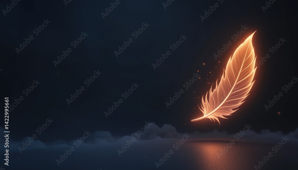 Poster illuminating feather in motion digital art abstract background ethereal atmosphere close-up view cre