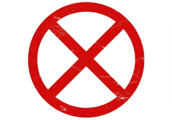 A red circle with a red x through it indicating prohibition on a white background with some texture