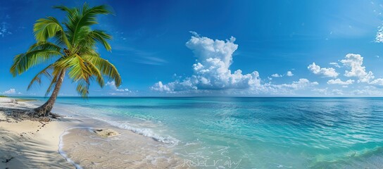 Beautiful beach with palm trees and clear sky