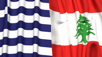 Flags of GREECE and LEBANON with realistic cloth texture