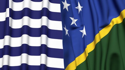 Flags of GREECE and SOLOMON ISLANDS with realistic cloth texture