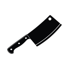 kitchen knife, solid black silhouette of a meat cleaver, the icon of the kitchen hatchet. Simple flat vector illustration, isolated on a white background