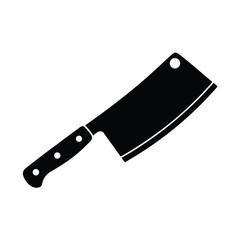 kitchen knife, solid black silhouette of a meat cleaver, the icon of the kitchen hatchet. Simple flat vector illustration, isolated on a white background