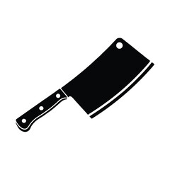 kitchen knife, solid black silhouette of a meat cleaver, the icon of the kitchen hatchet. Simple flat vector illustration, isolated on a white background
