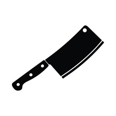 kitchen knife, solid black silhouette of a meat cleaver, the icon of the kitchen hatchet. Simple flat vector illustration, isolated on a white background