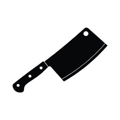 kitchen knife, solid black silhouette of a meat cleaver, the icon of the kitchen hatchet. Simple flat vector illustration, isolated on a white background