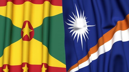Flags of GRENADA and MARSHALL ISLANDS with realistic cloth texture