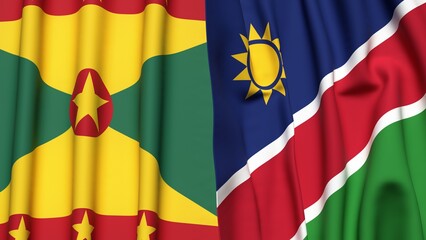 Flags of GRENADA and NAMIBIA with realistic cloth texture