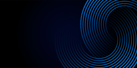 Abstract blue glowing geometric lines on dark blue background. Modern shiny blue circle lines pattern. Futuristic technology concept.