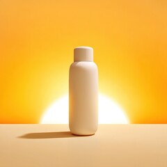 Minimalist Cream Bottle on Sunrise Gradient Background