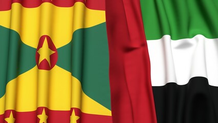 Fototapeta premium Flags of GRENADA and UAE with realistic cloth texture