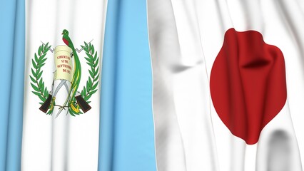Flags of GUATEMALA and JAPAN with realistic cloth texture