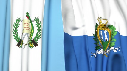 Flags of GUATEMALA and SAN MARINO with realistic cloth texture