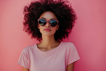 Fashion Model in Pink Outfit with Hairstyle and Shades – Stock Photo for Style and Beauty Concepts